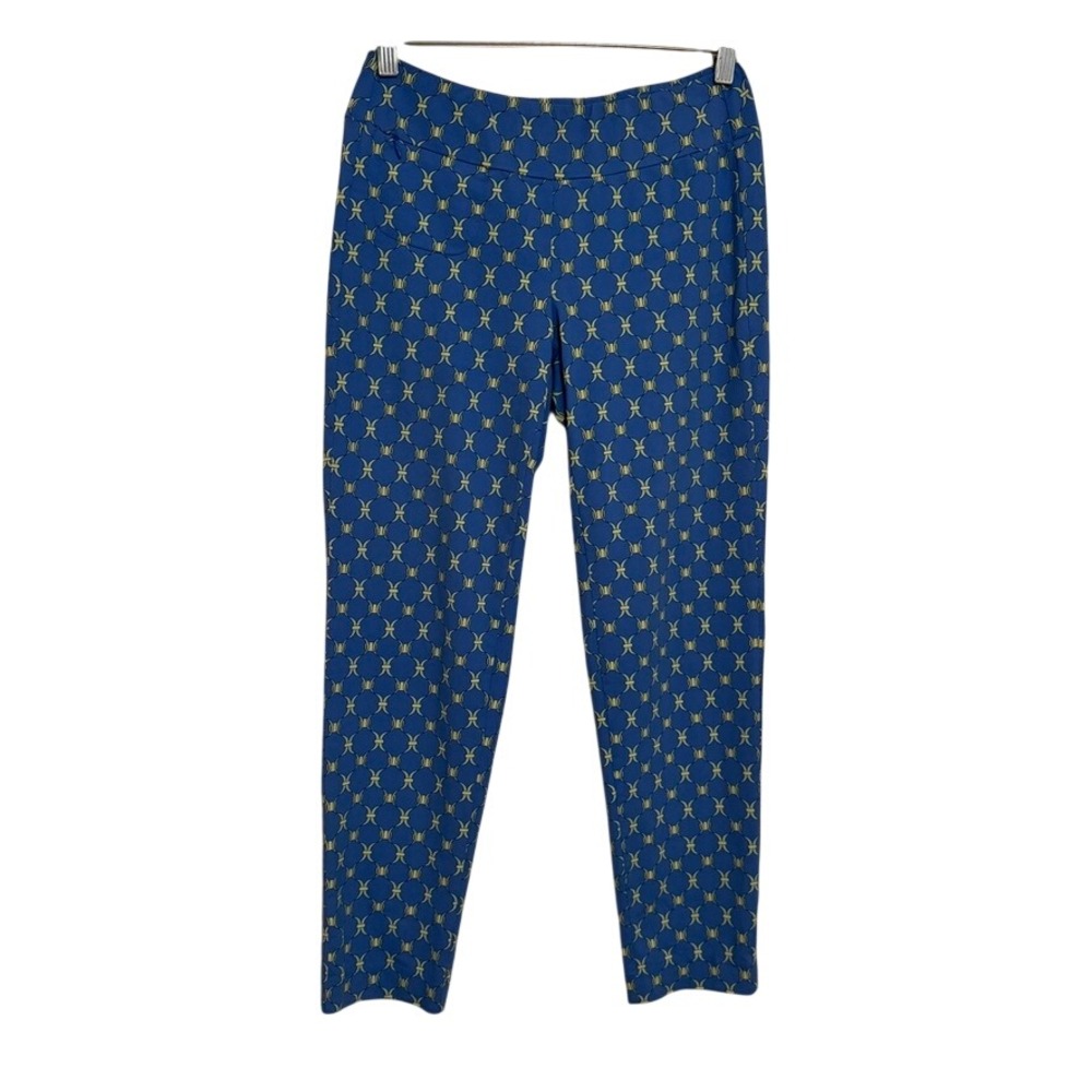 J. McLaughlin Newport Capri Pants Women's XS Blue Equestrian Full Graphic Pocket